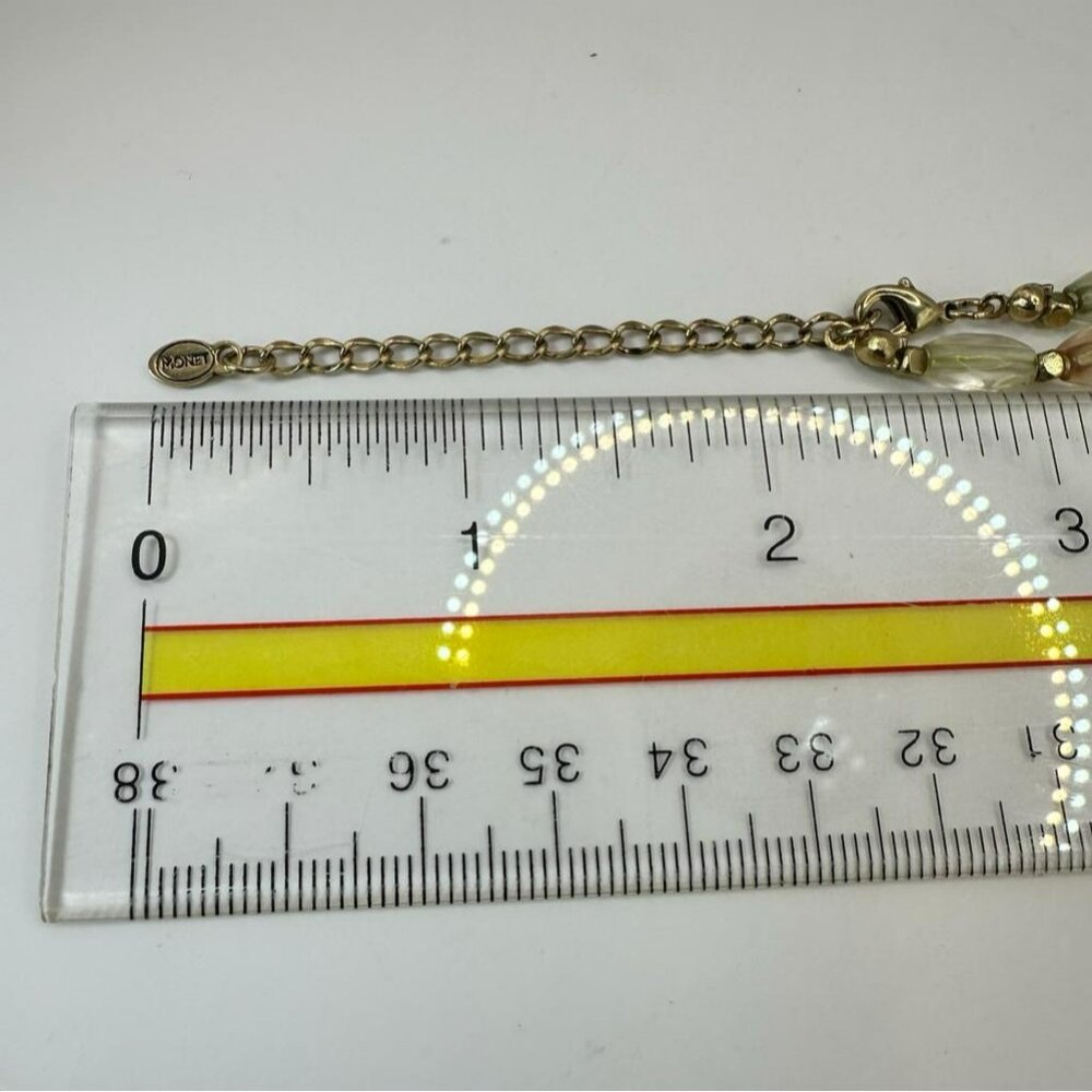 Lenox Iridescent Glass Beads Green Peach Clear Tones Gold Iridescent Necklace - Picture 8 of 9